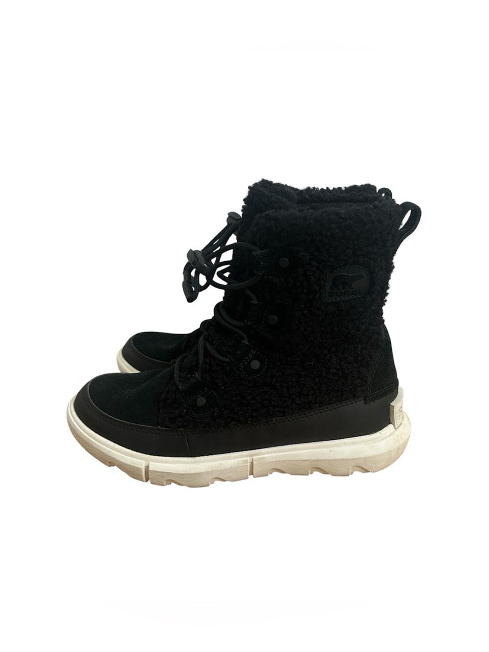 Sorel Youth Explorer Cozy Waterproof Boots Black Sherpa Big Kids Size 4